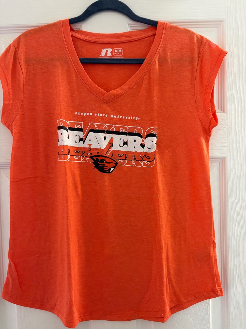 Russell Athletic Orange 'Beavers' V‑Neck Women’s Tee